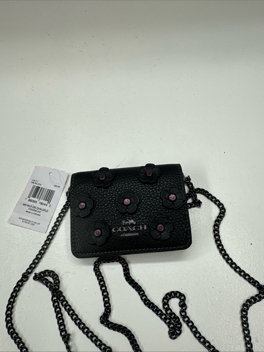 Coach Black Pebbled Leather Floral Appliqué Crossbody